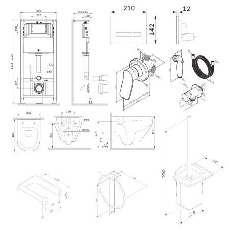 Комплект унитаз с инсталляцией с клавишей смыва с гигиеническим душем и аксессуарами для ванной комнаты Am.Pm Spirit V2.0 CK70GH Комплект унитаз с инсталляцией с клавишей смыва с гигиеническим душем и аксессуарами для ванной комнаты Am.Pm Spirit V2.0 CK70GH