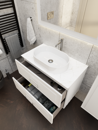 Тумба со столешницей La Fenice CUBO TWIN NFNC-01-CUB-B-80-2-3-GG 80х62х49 подвесная цвет белый - фото 4