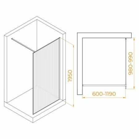 Душевая перегородка RGW Walk In 06100810-154 100х195 стекло рифленое профиль черный