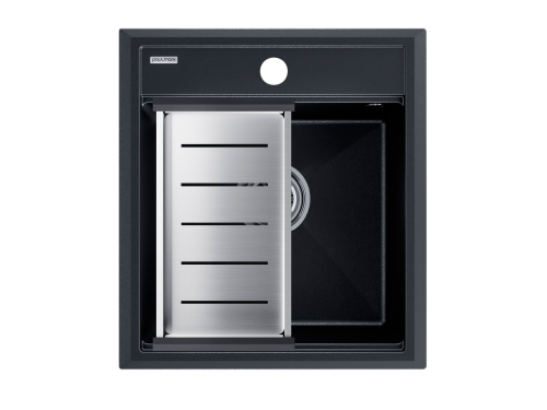 Мойка кухонная Paulmark PM114651-BLM+A375-BS 46х51 черный металлик/брашированная нержавеющая сталь