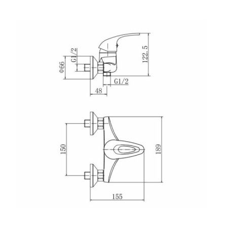 Смеситель для ванны и душа Fashun A2003 настенный хром
