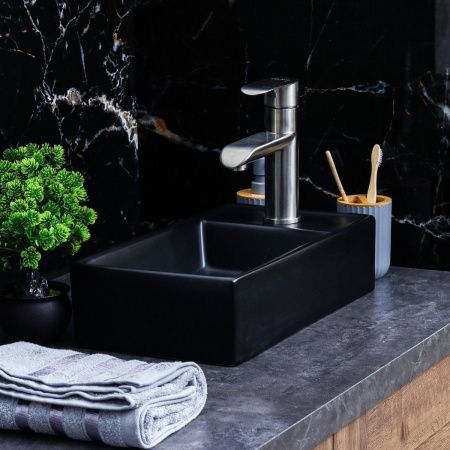 Раковина из сантехнического фарфора Melana 9048EYMB 40х20 накладная цвет черный 1 отверстие под смеситель