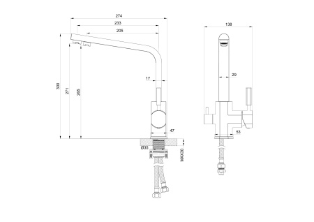 Смеситель для кухни Wonzon & Woghand WW-88458003-BGM на мойку/столешницу графит