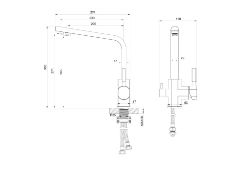 Смеситель для кухни Wonzon & Woghand WW-88458003-CR на мойку/столешницу хром - фото 4