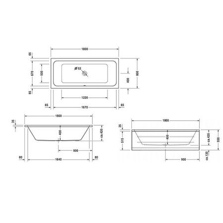 Ванна акриловая Duravit D-Code 700101000000000 180х80 отдельностоящая овальная без ножек