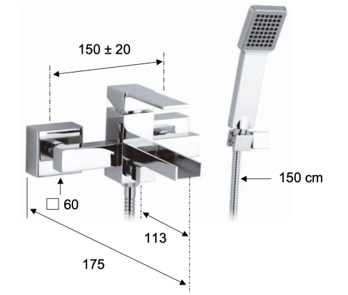 Смеситель для ванны Remer Qubika Cascata QC02 настенный хром - фото 2