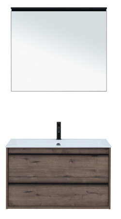 Комплект мебели: тумба с раковиной + зеркало Aquanet Lino 00271958 90x50x138 подвесной цвет темное дерево