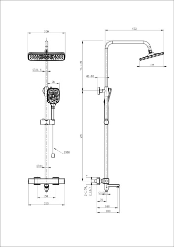 Душевая стойка Wonzon & Woghand Stay WW-B3016-T1-MB настенная цвет черный - фото 2