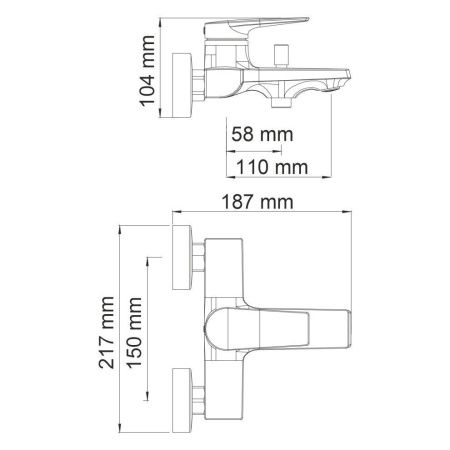 Смеситель для ванны и душа Wasserkraft Lopau 3200 3201 настенный хром