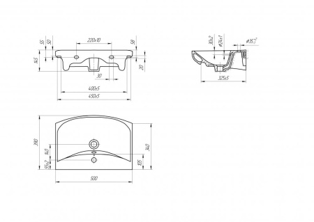 Раковина из сантехнического фарфора Onika Carina UM-CAR50/1 50х39 накладная цвет белый 1 отверстие под смеситель