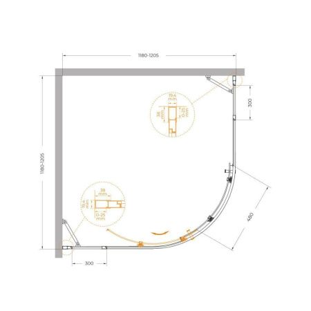 Душевой уголок Cezares MOLVENO MOLVENO-R-11-90+30-C-Cr-IV 120х120 стекло прозрачное профиль хром без поддона