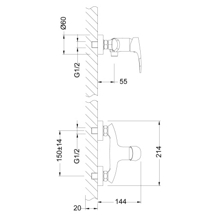 Смеситель для душа LeMark Linara LM0403C настенный хром без термостата