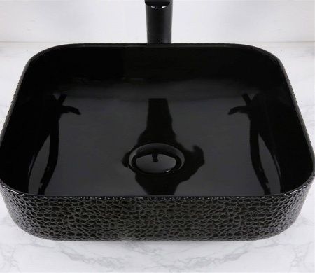 Раковина из сантехнического фаянса CeramaLux D1303H004 40х40 накладная цвет черный без отверстий под смеситель