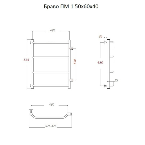 Полотенцесушитель Тругор Браво Браво1/ПМ506040 43х60 водяной хром - фото 2