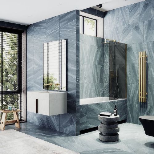 Душевая шторка на ванну Maybah Glass MGV-78-3ш 40х140 стекло тонированное профиль золото ориентация универсальная - фото 2