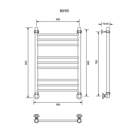 Полотенцесушитель Veconi Voga V8050CH 50х80 водяной хром