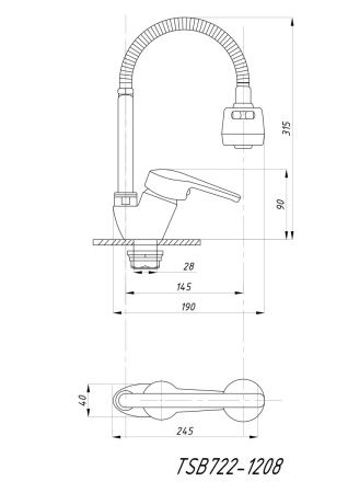 Смеситель для кухни TSARSBERG TSB-722-1208 на мойку хром