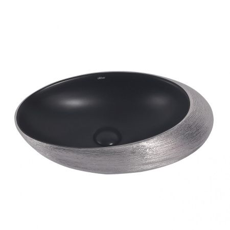 Раковина из сантехнического фаянса Abber BEQUEM AC2107BS 50х30 накладная цвет черный/серебро без отверстий под смеситель