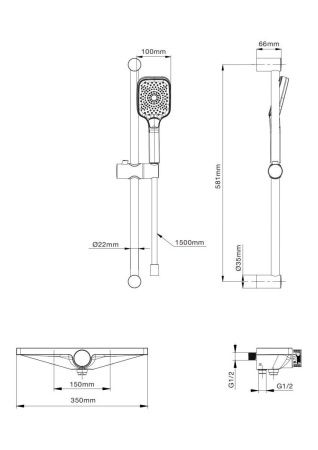 Смеситель для ванны Wonzon & Woghand WW-B2551-A-MB настенный черный с термостатом