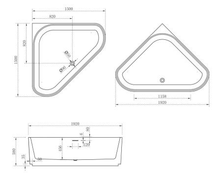 Ванна акриловая Abber AB9446MW 150х150 угловая четверть круга с каркасом