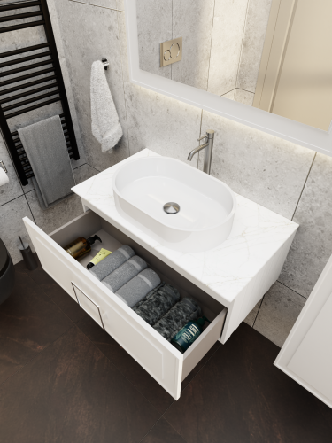 Тумба со столешницей La Fenice CUBO NFNC-01-CUB-B-80-3-GG 80х36х49 подвесная цвет белый - фото 5