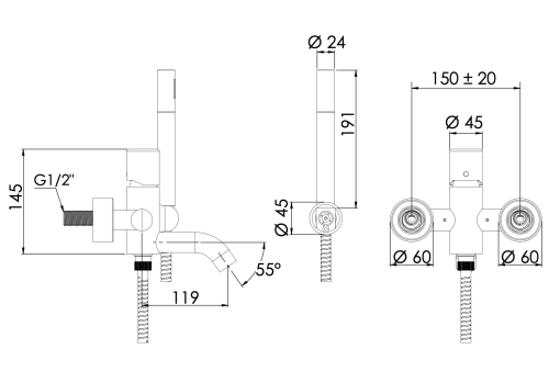 Смеситель для ванны Daniel Trilogy TG610DP настенный брашированное золото - фото 3