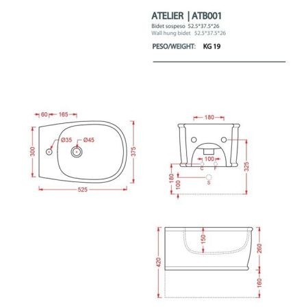 Биде подвесное Artceram Atelier ATB001 17 00 *1 цвет черный