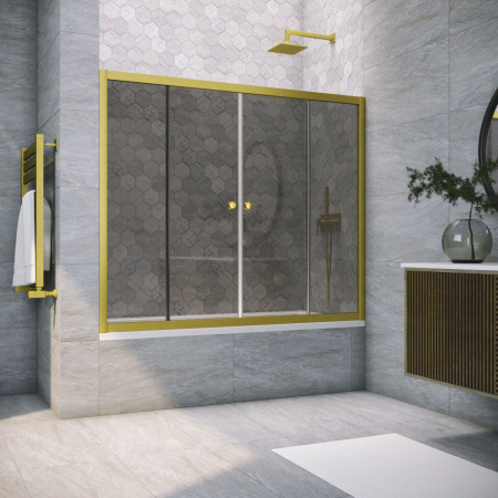 Душевая шторка на ванну Vegas-Glass Z2V TUR+NOVO Z2V NOVO 200 03 07 200х140 стекло тонированное профиль золото матовое ориентация универсальная