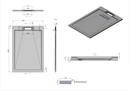 Душевой поддон Vincea H25 VST-4SRL8012G 120х80 искусственный камень серый - фото 4