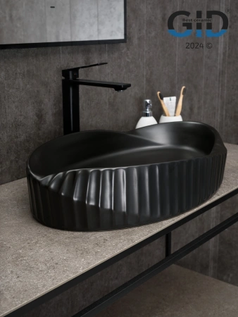 Раковина керамическая Gid Creativo 53358 60х40 накладная цвет черный без отверстий под смеситель