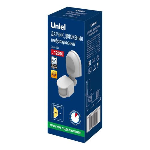 Датчик движения ИК Uniel Usn (Усн) USN-R21 1200W/180R WHITE - фото 2