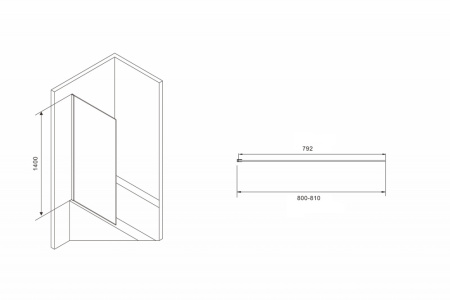 Душевая шторка на ванну Abber Immer Offen AG71080B 80х140 стекло прозрачное профиль черный ориентация универсальная