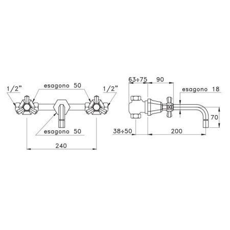 Смеситель для раковины Stella Eccelsa EC 01001 CR00 встраиваемый в стену хром