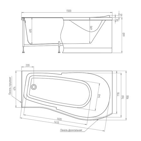 Ванна акриловая Timo VINO VINO1590R-KTVINO15-SPV1505-FPVINO15R 150х90 пристенная асимметричная с каркасом
