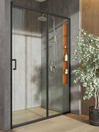 Душевая дверь Orange E02-140TB 140х190 стекло прозрачное профиль черный