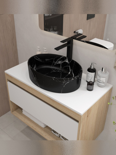 Раковина из сантехнического фарфора Teymi Lori T50485 51х36 накладная цвет черный мрамор - фото 4