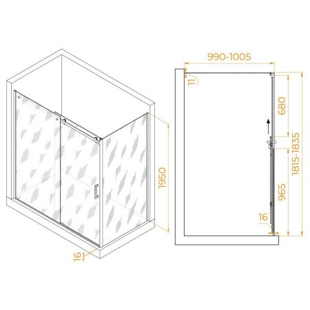 Душевой уголок RGW Tornado 02074480-11 180х100 стекло прозрачное профиль хром без поддона