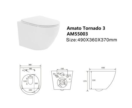Унитаз подвесной Taliente Amato Tornado 3 AM55003 белый с сиденьем микролифт безободковый смыв торнадо