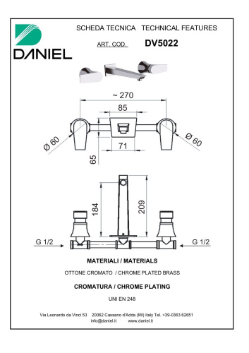 Смеситель Daniel Diva DV5022-CR встраиваемый в стену хром - фото 2