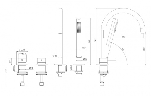 Смеситель Abber Wasser Kreis 316 AF8113BST на борт ванны сталь брашированная - фото 3