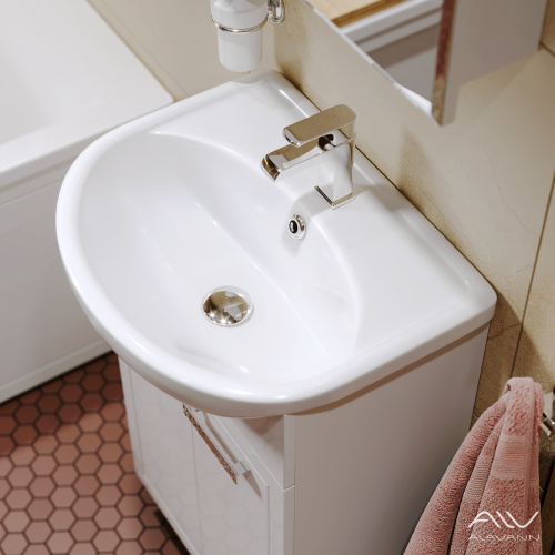 Тумба с раковиной Alavann Vittoria 50 ALV1012000 напольная белая с полками - фото 3
