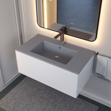 Раковина из искусственного камня Uperwood Parma Quartz 291003010 90х50 полувстраиваемая цвет серый