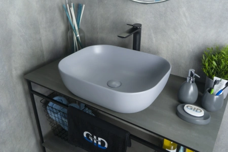 Раковина керамическая Gid Geométrico 53336 50х40 накладная цвет серый без отверстий под смеситель