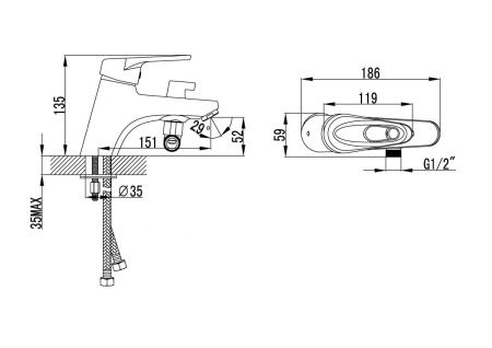 Смеситель LeMark Luna LM4115C на борт ванны хром