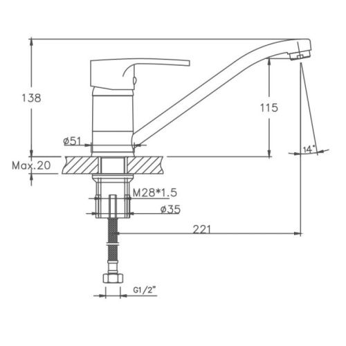 Смеситель для кухни Cron CN4965 на мойку хром - фото 3