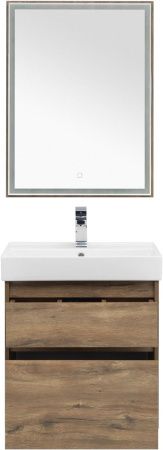 Комплект мебели: тумба с раковиной + зеркало Aquanet Nova Lite 00254216 60х50 напольный цвет коричневый