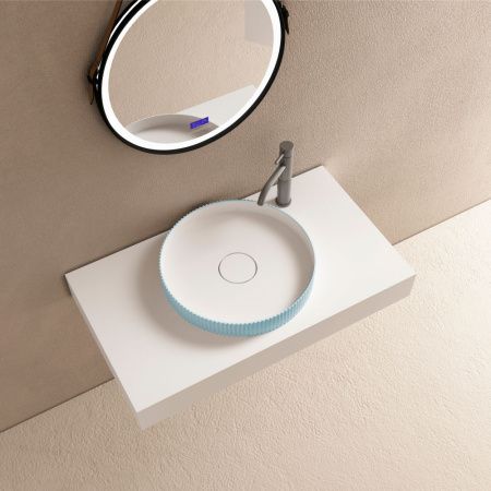 Раковина из искусственного камня Abber STEIN AS2604Blau 40х40 накладная цвет синий без отверстий под смеситель