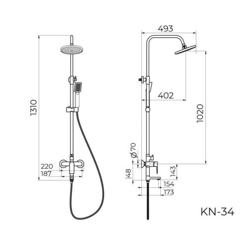 Душевая стойка Knotlor KN-34 настенная цвет хром - фото 3