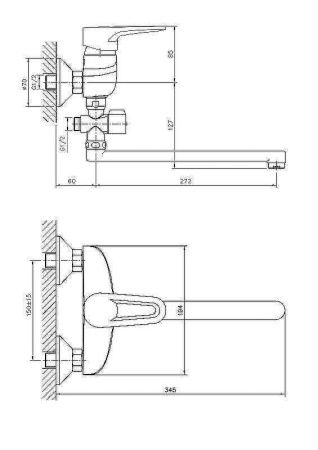 Смеситель для ванны и душа Haiba HB68 HB2168 настенный хром