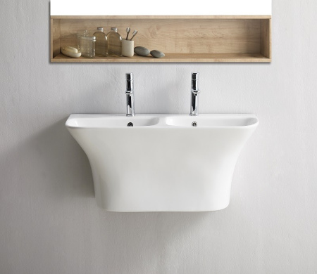 Раковина из санфаянса CeramaLux G760 100х42 подвесная цвет белый 2 отверстия под смеситель